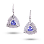 Natural Tanzanite & Chalcedony Gemstone Dangle Earrings - 18k White Gold Diamond Earrings