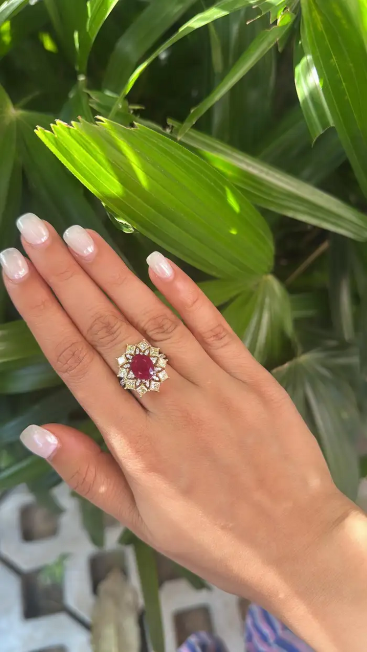 Natural Mozambique Ruby Engagement Ring - 18k White Gold Diamond Ring
