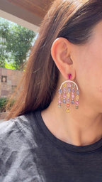 Natural Multi Sapphire & Mozambique Ruby Dangle Earrings - 18k Rose Gold Diamond Earrings