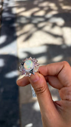 18k White Gold Diamond Cocktail Ring - Natural Ethiopian Opal & Multi Sapphire Ring
