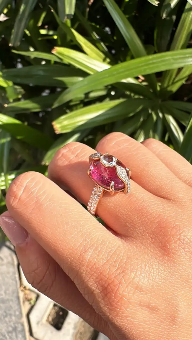 Natural Tourmaline Gemstone 18k White Gold Ring - Gold Diamond Women Wedding Ring Main Image