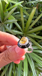 Ceylon Yellow Sapphire & Black Enamel Tiny Ring - 18k White Gold, Diamond Handmade Ring
