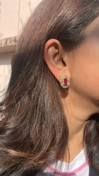 18k Rose Gold Yellow Diamond Stud Earrings - Natural Mozambique Ruby Tiny Earrings
