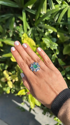 Natural Sugarloaf Zambian Emerald & Blue Sapphire Ring - 18k White Gold Handmade Diamond Ring