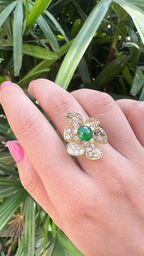 18k Yellow Gold Handmade Diamond Ring - Natural Jade Gemstone Engagement Ring