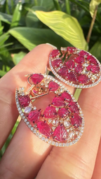 Carved Mozambique Ruby Hoop Earrings - 18k Rose Gold Diamond Earrings