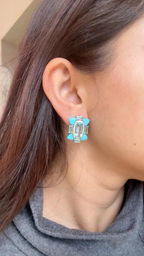 18k White Gold Diamond Stud Earrings - Natural Aquamarine, Turquoise & Emerald Gemstone Stud Earrings