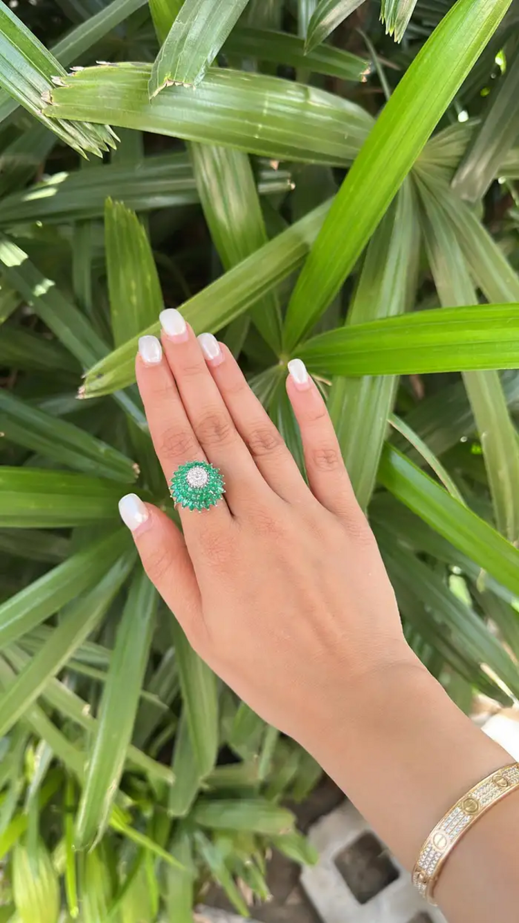 4.51 Ct. Zambian Emerald Wedding Ring - 18k White Gold Diamond Cluster Ring