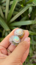 18k White Gold Diamond Stud Earrings - Natural Ethiopian Opal & Multi Sapphire Briolette Stud Earrings