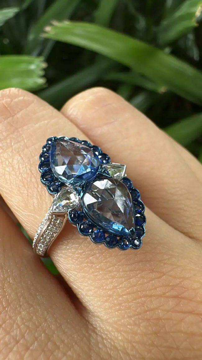 3.19 Ct. Ceylon Blue Sapphire Engagement Ring - 18k White Gold Diamond Ring Main Image