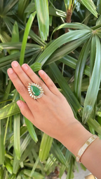 18k White Gold Diamond Handmade Ring - Natural Zambian Emerald Statement Ring