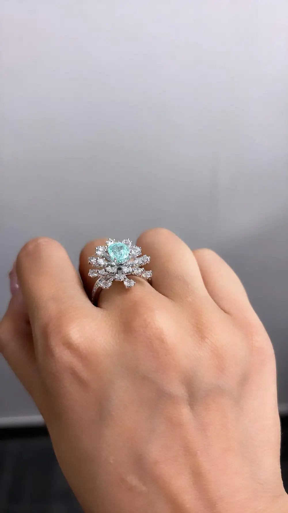 18k White Gold Diamond Wedding Ring - Natural Paraiba Tourmaline Gemstone Ring
