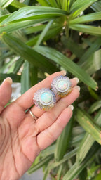 18k White Gold Diamond Stud Earrings - Natural Ethiopian Opal & Multi Sapphire Briolette Stud Earrings