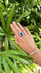 7.92 Ct. Natural Tanzanite Gemstone Statement Ring - 18k White Gold Diamond Engagement Ring