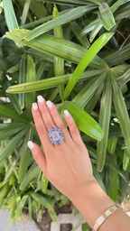 Natural Kunzite & Blue Sapphire Cocktail Ring - 18k White Gold Diamond Ring