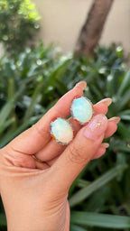 Ethiopian Opal & Multi Sapphire Stud Earrings - 18k White Gold Diamond Stud Earrings