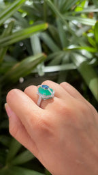 18k White Gold Diamond Cocktail Ring - Natural Zambian Emerald & Blue Sapphire Ring