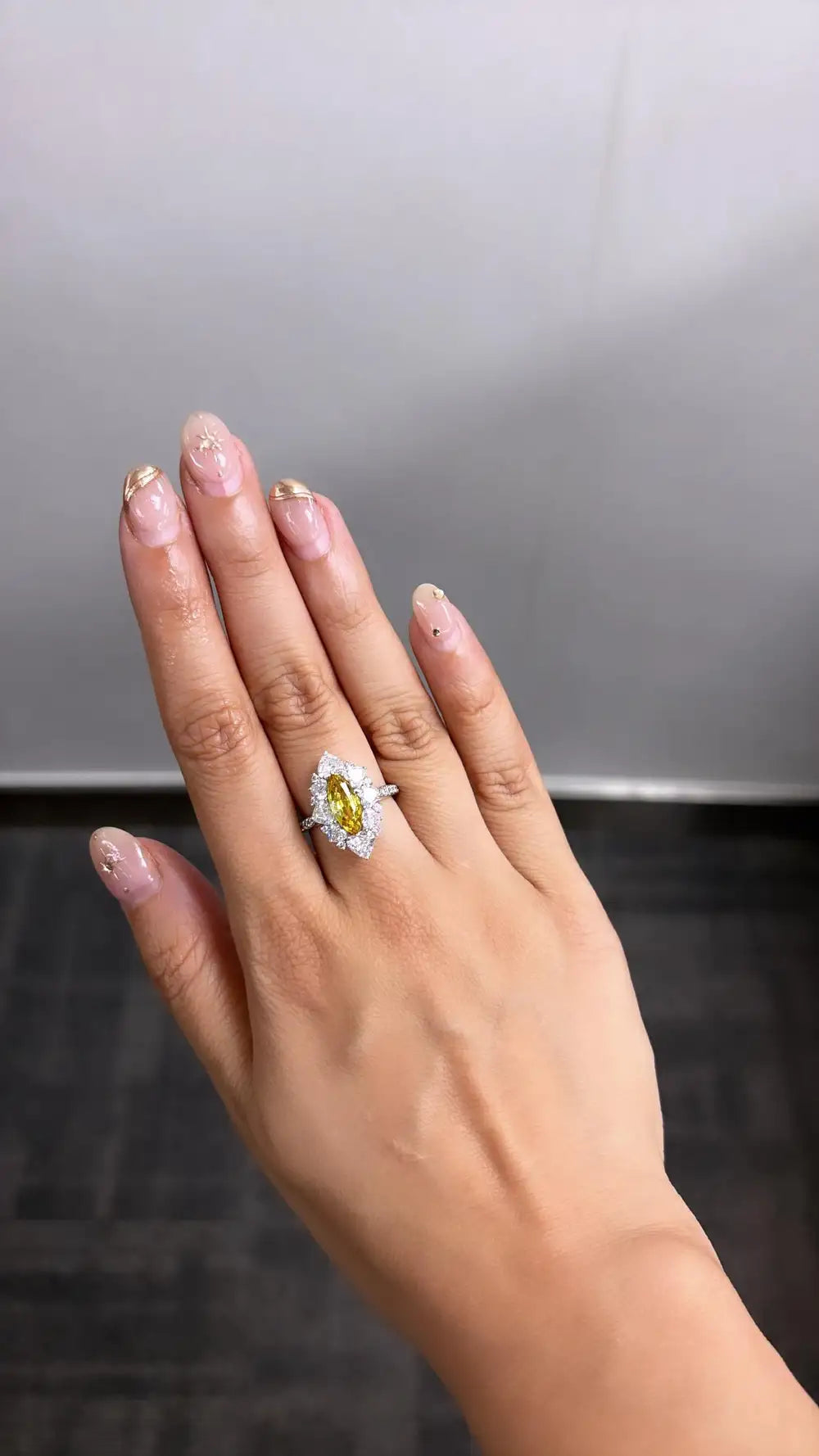 Natural Yellow Sapphire Gemstone Ring - 18k White Gold Diamond Handmade Ring