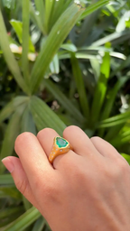 18k Yellow Matte Gold Ring - Natural Zambian Emerald & Diamond Ring