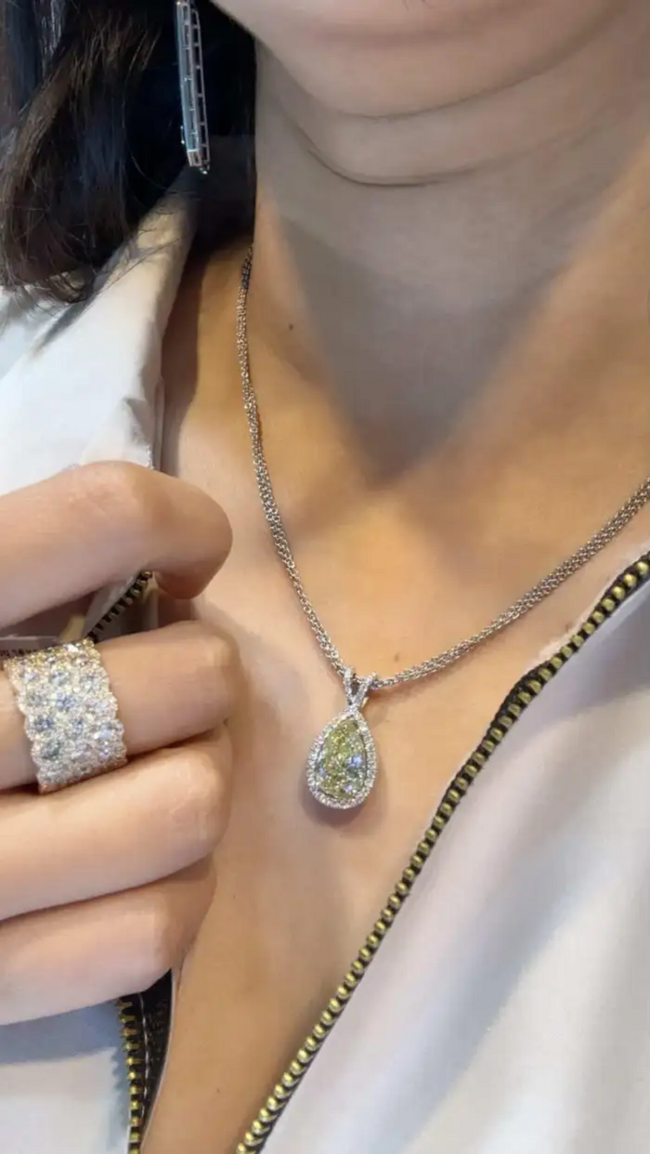 18k White Gold Pendant Necklace - 4.00 Ct. Fancy Light Yellow Color Pendant Necklace Main Image