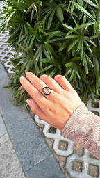 Ceylon Yellow Sapphire & Black Enamel Tiny Ring - 18k White Gold, Diamond Handmade Ring