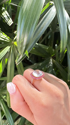 18k Rose Gold Diamond Ring - Natural Rose Quartz & Pink Sapphire Cocktail Ring
