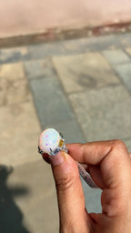 18k White Gold Diamond Dome Ring - Natural Ethiopian Opal & Multi Sapphire Ring