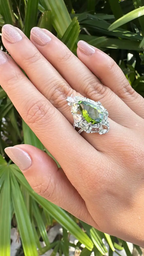 Natural Tourmaline & White Sapphire Ring - 18k White Gold Diamond Handmade Ring