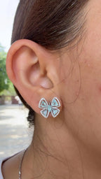 18k White Gold Diamond Stud Earrings - Natural Paraiba Tourmaline Butterfly Stud Earrings