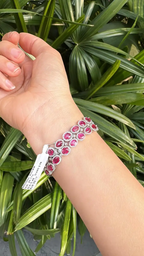 Natural Mozambique Ruby Women Bracelet - 18k White Gold Diamond Handmade Bracelet