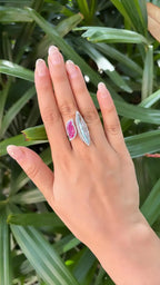 Natural Aquamarine & Mozambique Ruby Ring - 18k White Gold Diamond Ring