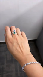 Natural Emerald & Blue Sapphire Ring - 18k White Gold Diamond Ring