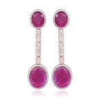 Natural Mozambique Ruby Dangle Earrings - 18k White Gold Yellow Diamond Dangle Earrings