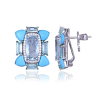18k White Gold Diamond Stud Earrings - Natural Aquamarine, Turquoise & Emerald Gemstone Stud Earrings