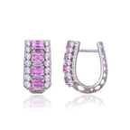 18k White Gold Diamond Hoop Earrings - Natural Pink Sapphire Huggie Hoop Earring