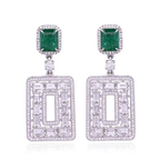 Natural Zambian Emerald & Diamond Dangle Earrings - 18k White Gold Handmade Earrings