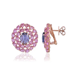 18k Rose Gold Stud Earrings - Natural Pink & Blue Sapphire Gemstone Stud Earrings