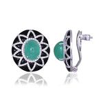 18k White Gold Diamond Stud Earrings - Natural Colombian Emerald & Black Onyx Stud Earrings