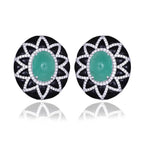 18k White Gold Diamond Stud Earrings - Natural Colombian Emerald & Black Onyx Stud Earrings