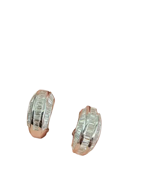 18k White Gold Earrings - Natural Tapered Baguette Diamonds Huggie Earrings