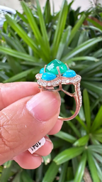 18k Rose Gold Diamond Handmade Ring With Natural Zambian Emerald & Turquoise