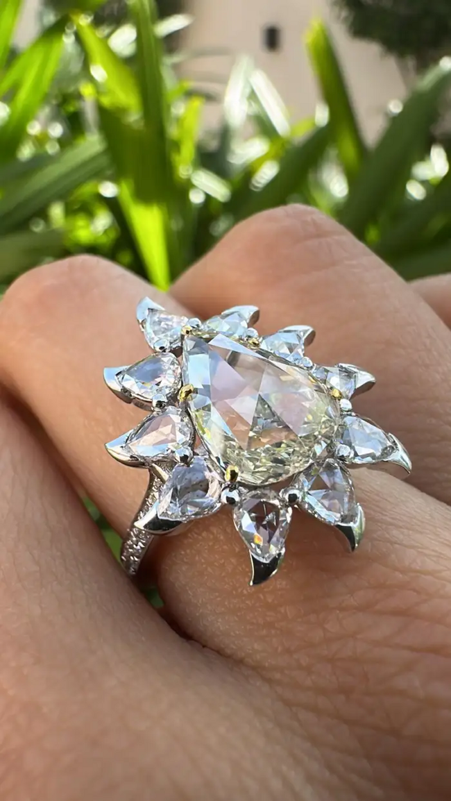 3.86 Ct. Rose Cut Diamonds Engagement Ring - 18k White Gold Handmade Wedding Ring Main Image