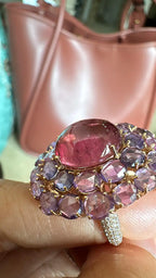 18K Gold, 8.13 carats, Tourmaline, Multi Sapphire & Diamond Cocktail Ring