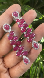 18k White Gold Diamond Dangle Earrings - Natural Mozambique Ruby Dangle Earrings
