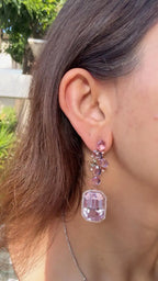 Natural Kunzite & Multi Sapphire Earrings - 18k Rose Gold Diamond Dangle Earrings