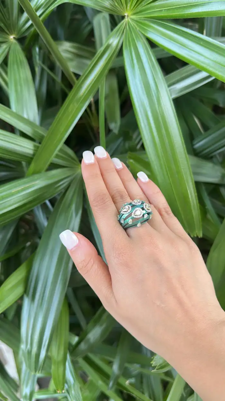 18k Gold & Titatnium Ring - Natural Yellow Diamond Statement Ring