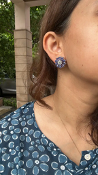 18k White Gold Diamond Stud Earrings - Natural Tanzanite & Rose Cut Diamonds Earrings