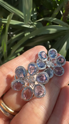 18k White Gold Floral Stud Earrings - Natural Blue Sapphire & Rose Cut Diamond Earrings