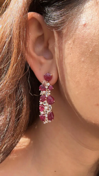 18k Rose Gold Mozambique Ruby Dangle Earrings - Natural Rose Cut Diamond Chandelier Earrings