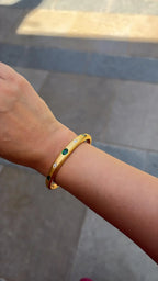 18k Yellow Matte Gold Bangle - Natural Emerald & Diamond Bangle